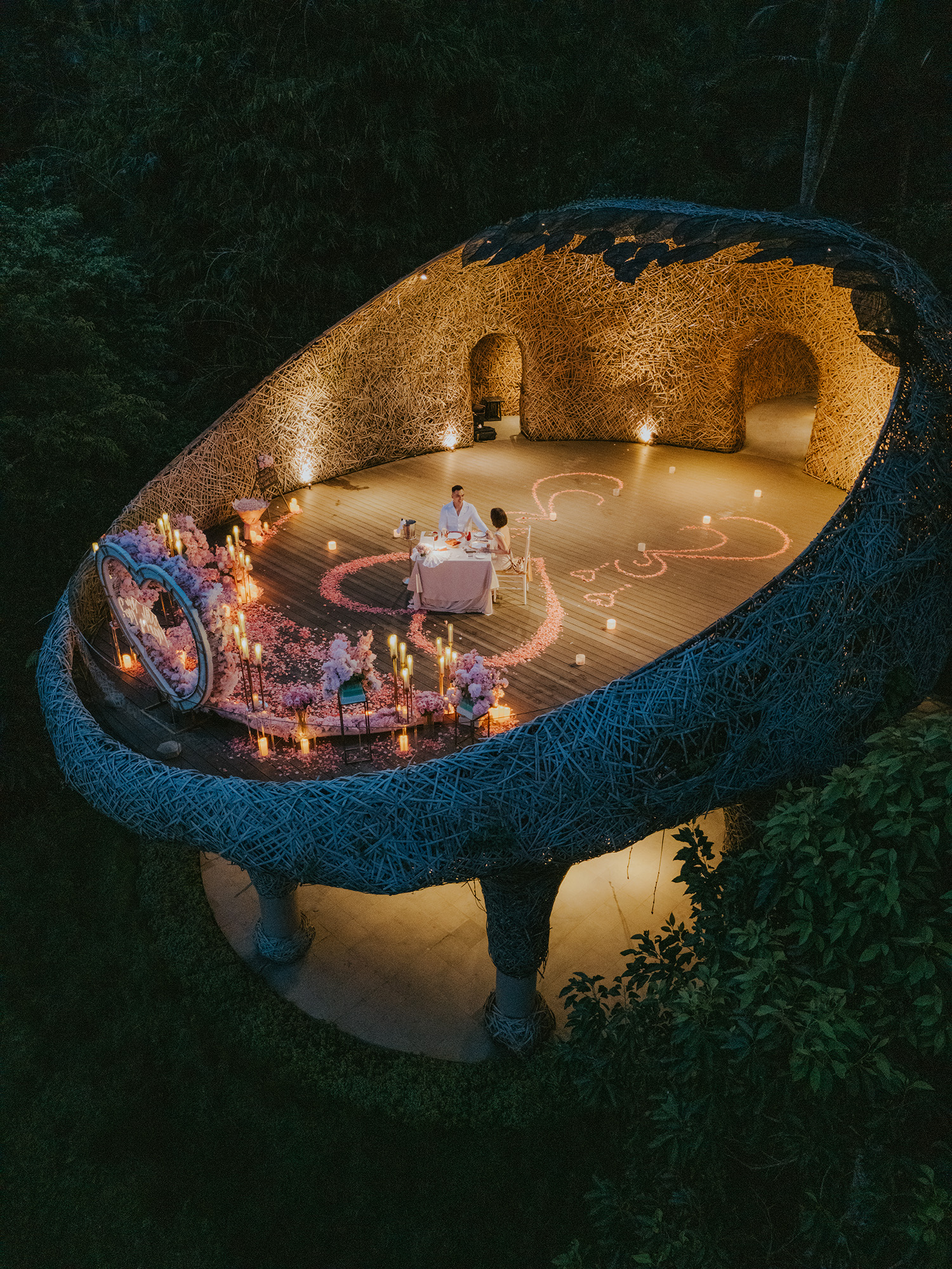 Ubud Bali romantic dinner proposal photography